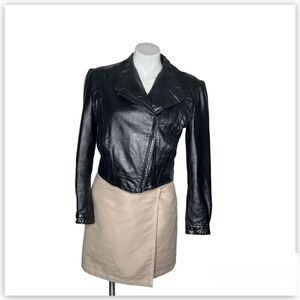 WILSONS LEATHER Black Leather Jacket Asymmetrical Zipper Removable Liner 80s